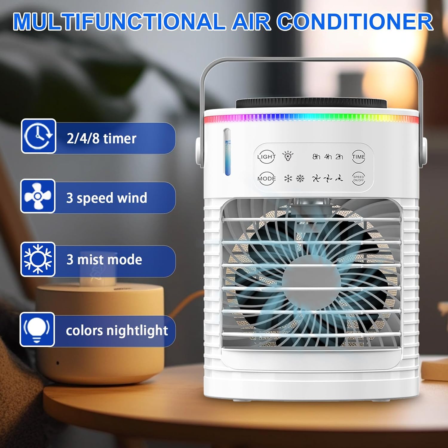 ❄️3D Ice-Cool Tech Portable AC🔥 3-Speed Desk Fan + 7-Color Mood Light✨ Car/Camping Mini Air Cooler with Mist & Timer | TikTok Viral Summer Must-Have ❄️3D Ice-Cool Tech Portable AC🔥 3-Speed Desk Fan + 7-Color Mood Light✨ Car/Camping Mini Air Cooler with Mist & Timer | TikTok Viral Summer Must-Have